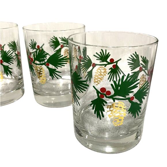 Crate & Barrel Pine Cone Double Old Fashioned Whiskey Drink Glasses Set of 4 - Picture 3 of 8